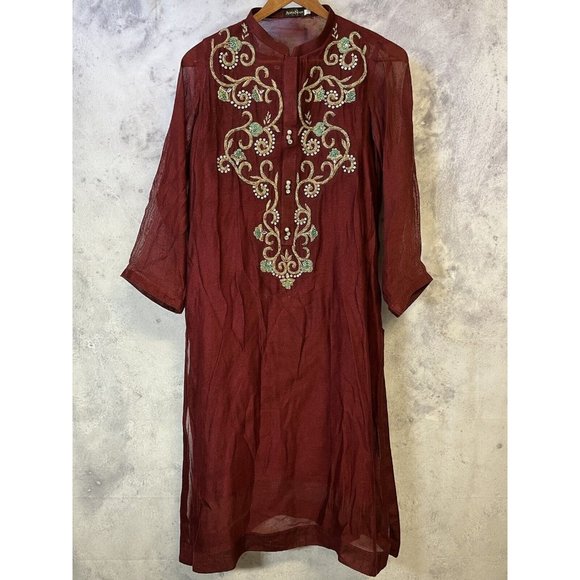 Agha Noor Embroidered Formal Dress Suit Pakistani Indian Maroon Size Small 47 R3 - Picture 1 of 10